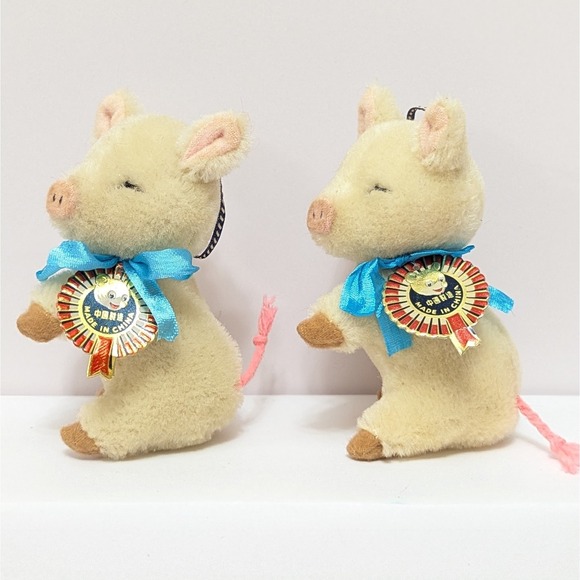 Shanghai Doll Factory Other - Shanghai Doll Factory Stuffed Mini Pig Pure Wool Ornament 4" w/Tag (Set Of 2)